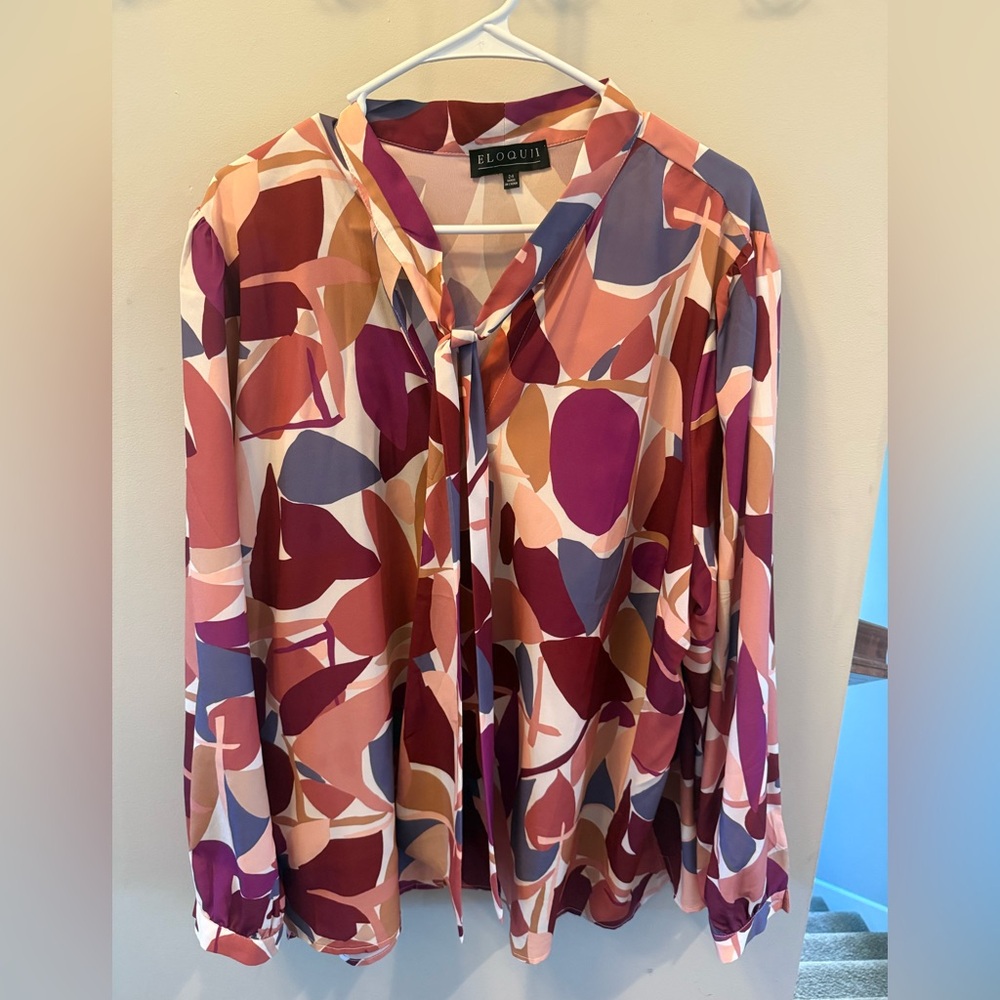 Eloquii Women's Abstract Print Blouse in Red and Purple